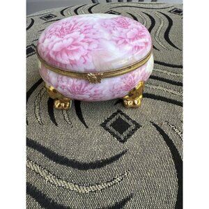 Vintage Porcelain Trinket Box Pink Floral Gold Footed Hinged Top Bed Bath Beyond